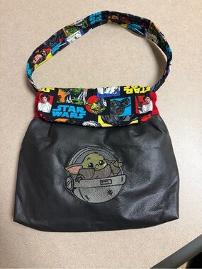 Custom Handmade Star Wars-Themed Gogru Black Faux Leather Shoulder Bag